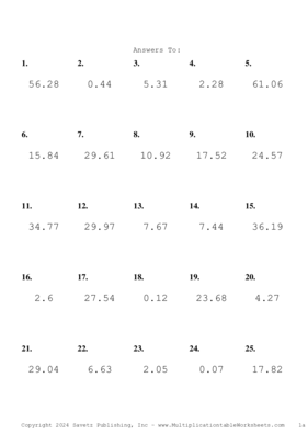 One Decimal Problem Set AS Answers