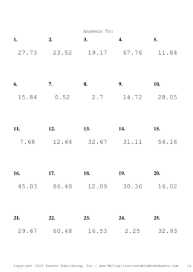 One Decimal Problem Set AU Answers