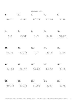 One Decimal Problem Set AW Answers