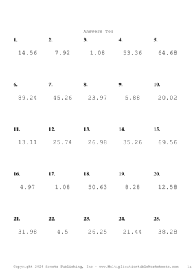 One Decimal Problem Set AX Answers