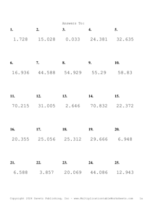 Two Decimal by One Decimal Problem Set AL Answers