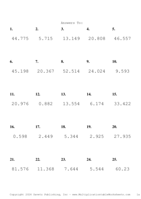 Two Decimal by One Decimal Problem Set AM Answers