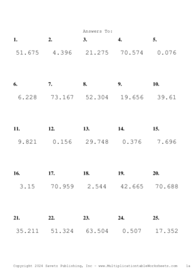 Two Decimal by One Decimal Problem Set AN Answers