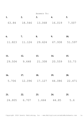 Two Decimal by One Decimal Problem Set AO Answers