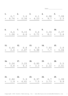 Two Decimal by One Decimal Problem Set AP Multiplication Worksheet