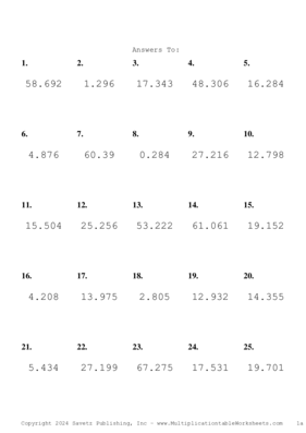 Two Decimal by One Decimal Problem Set AP Answers