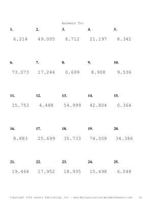 Two Decimal by One Decimal Problem Set AQ Answers