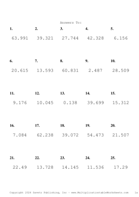 Two Decimal by One Decimal Problem Set AR Answers