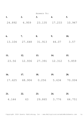 Two Decimal by One Decimal Problem Set AS Answers