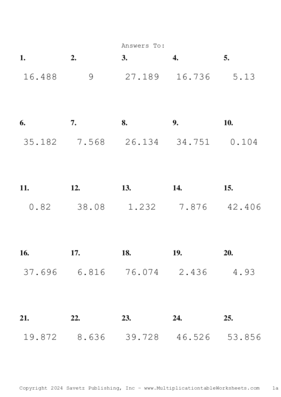 Two Decimal by One Decimal Problem Set AT Answers