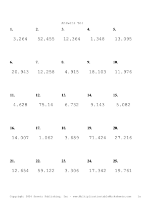 Two Decimal by One Decimal Problem Set AU Answers