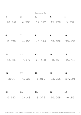 Two Decimal by One Decimal Problem Set AV Answers