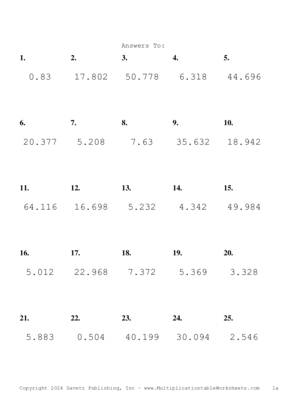 Two Decimal by One Decimal Problem Set AW Answers