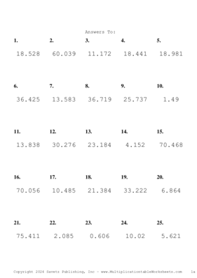 Two Decimal by One Decimal Problem Set AX Answers