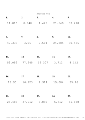 Two Decimal by One Decimal Problem Set AY Answers