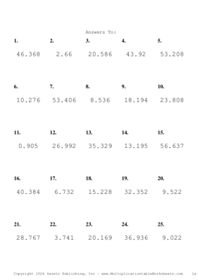 Two Decimal by One Decimal Problem Set AZ Answers