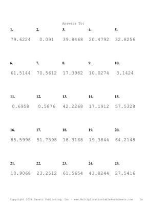 Two Decimal Problem Set AS Answers