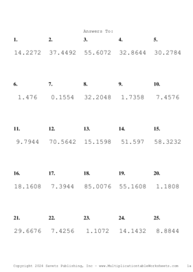 Two Decimal Problem Set AT Answers