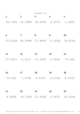 Two Decimal Problem Set AU Answers