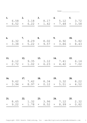 Two Decimal Problem Set AW Multiplication Worksheet