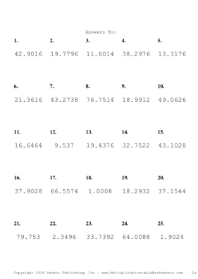 Two Decimal Problem Set AW Answers