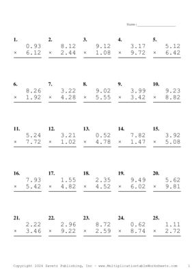 Two Decimal Problem Set AX Multiplication Worksheet