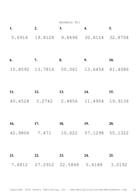 Two Decimal Problem Set AX Answers