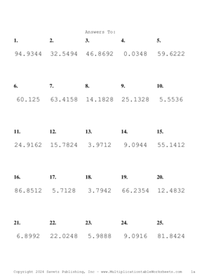 Two Decimal Problem Set AY Answers