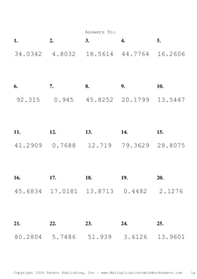 Two Decimal Problem Set AZ Answers