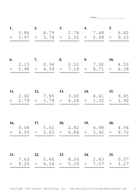 Two Decimal Problem Set BA Multiplication Worksheet