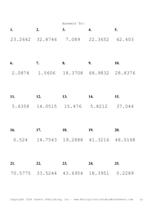 Two Decimal Problem Set BA Answers