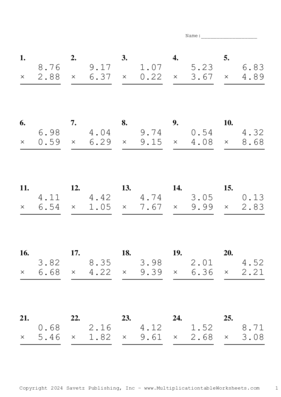 Two Decimal Problem Set BB Multiplication Worksheet