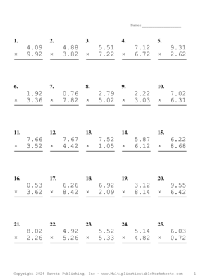 Two Decimal Problem Set BC Multiplication Worksheet