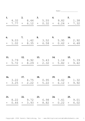 Two Decimal Problem Set BD Multiplication Worksheet