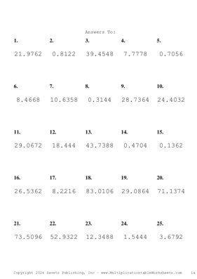 Two Decimal Problem Set BF Answers