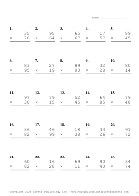 Double Digits Problem Set AW Multiplication Worksheet