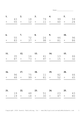 Double Digits Problem Set AX Multiplication Worksheet