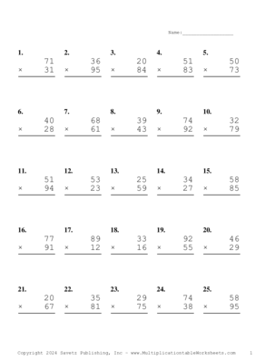 Double Digits Problem Set AY Multiplication Worksheet