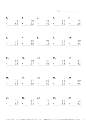 Double Digits Problem Set AZ Multiplication Worksheet