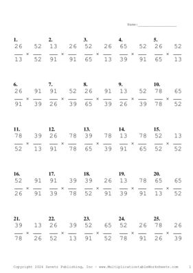 Simplify by 13 Problem Set F Multiplication Worksheet