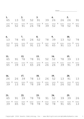 Simplify by 13 Problem Set H Multiplication Worksheet