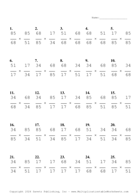 Simplify by 17 Problem Set A Multiplication Worksheet