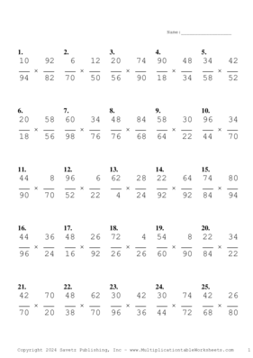 Simplify by 2 Problem Set AB Multiplication Worksheet