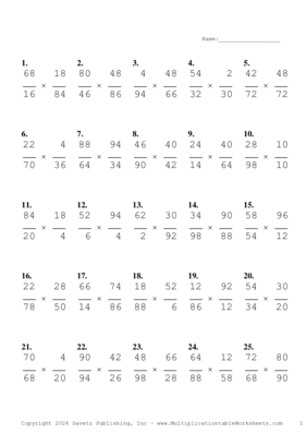 Simplify by 2 Problem Set AE Multiplication Worksheet