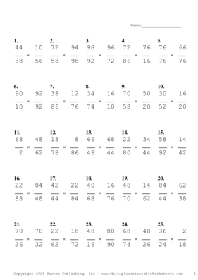 Simplify by 2 Problem Set AG Multiplication Worksheet