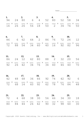 Simplify by 2 Problem Set AH Multiplication Worksheet