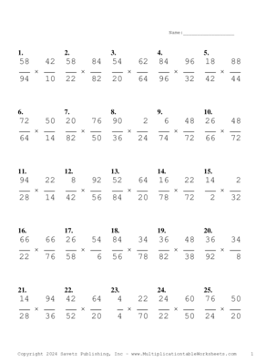 Simplify by 2 Problem Set AJ Multiplication Worksheet