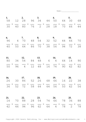 Simplify by 2 Problem Set AK Multiplication Worksheet