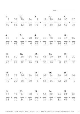 Simplify by 2 Problem Set AL Multiplication Worksheet