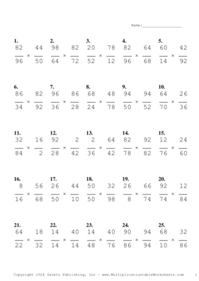 Simplify by 2 Problem Set AM Multiplication Worksheet